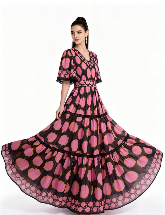 The Noir & Rose Geo Print Tiered Swing Dress