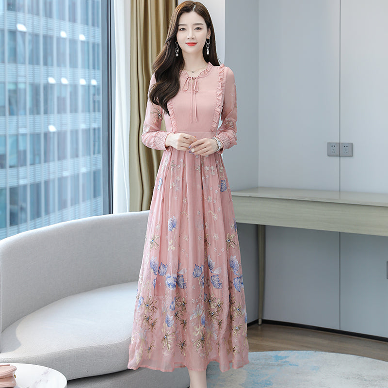 The Rosalie Floral Embroidered Chiffon Maxi Dress-Plus Size