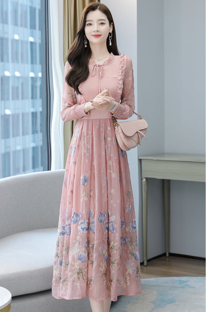 The Rosalie Floral Embroidered Chiffon Maxi Dress-Plus Size