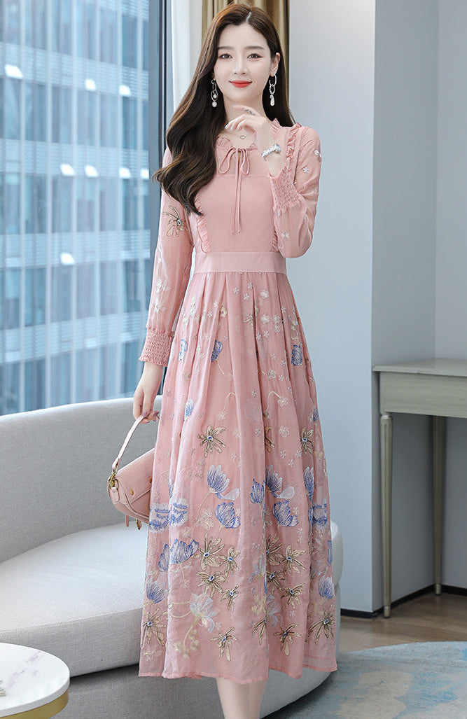 The Rosalie Floral Embroidered Chiffon Maxi Dress-Plus Size