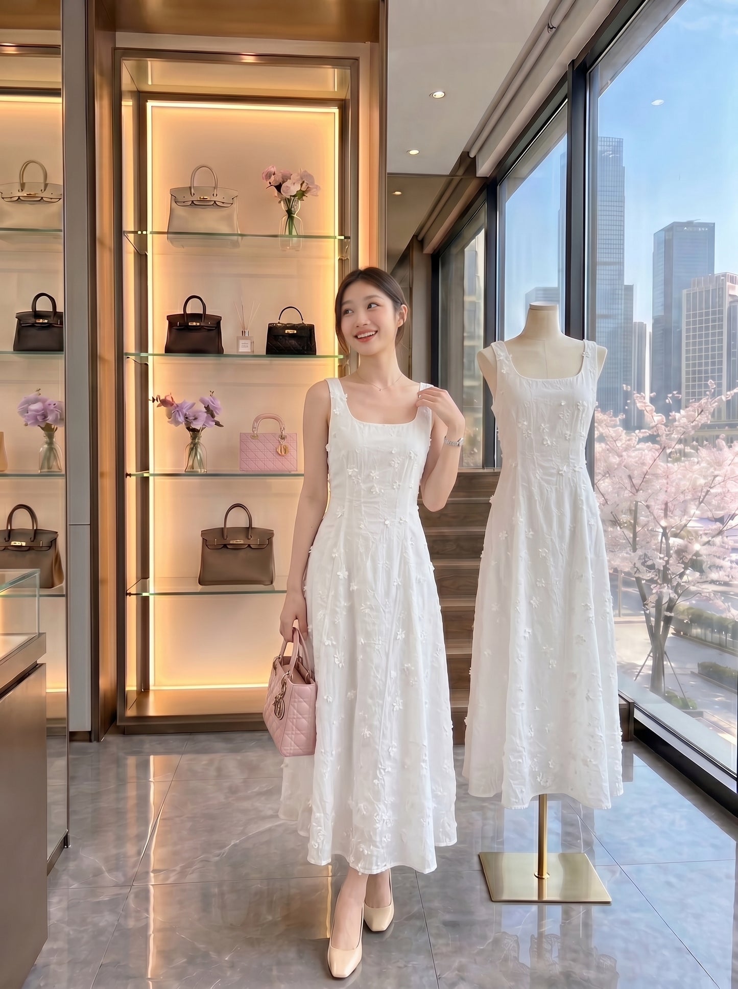 The Sakura Bloom Floral Midi Dress