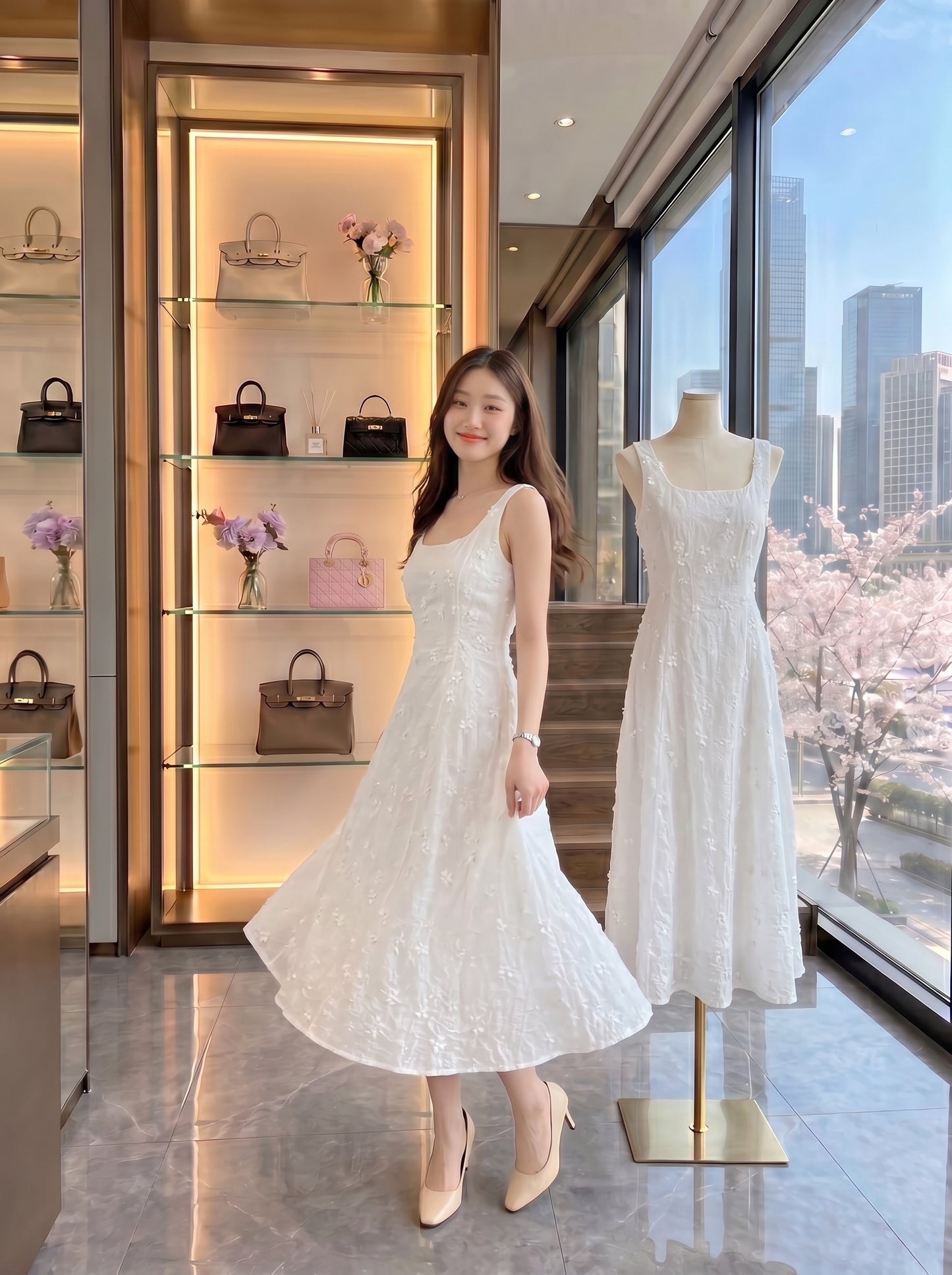 The Sakura Bloom Floral Midi Dress