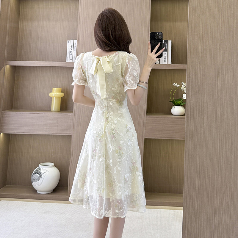 French Garden Square-Neck Puff Dress