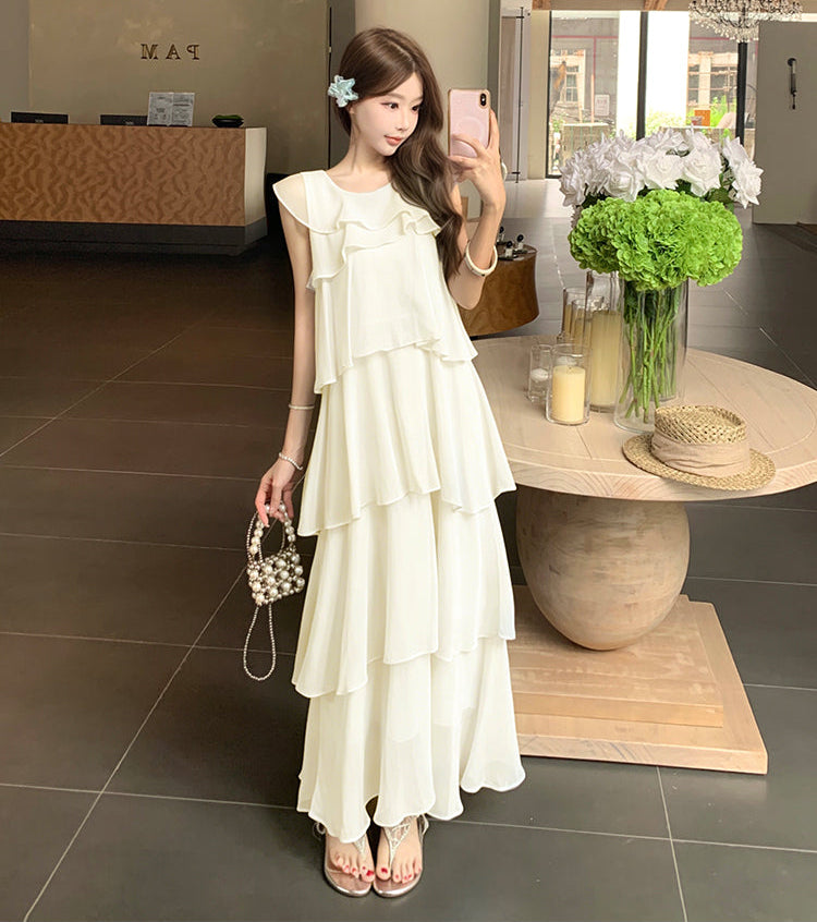 Cascade Tiered Chiffon Loose Fit Long Dress