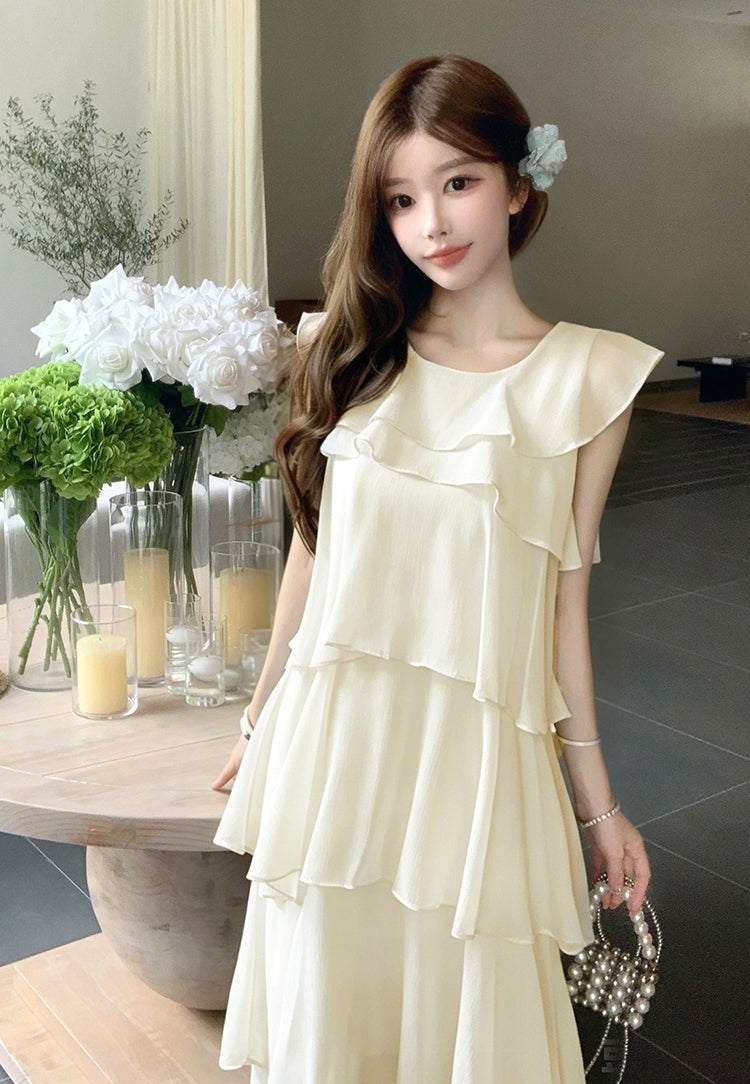 Cascade Tiered Chiffon Loose Fit Long Dress