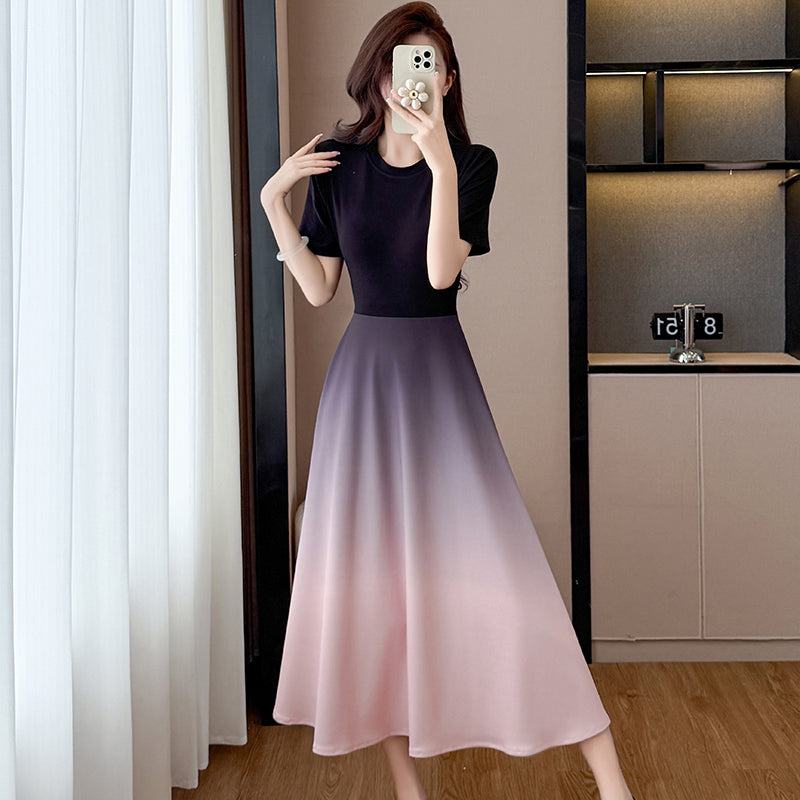 Twilight Ombré A-Line Short Sleeve Dress