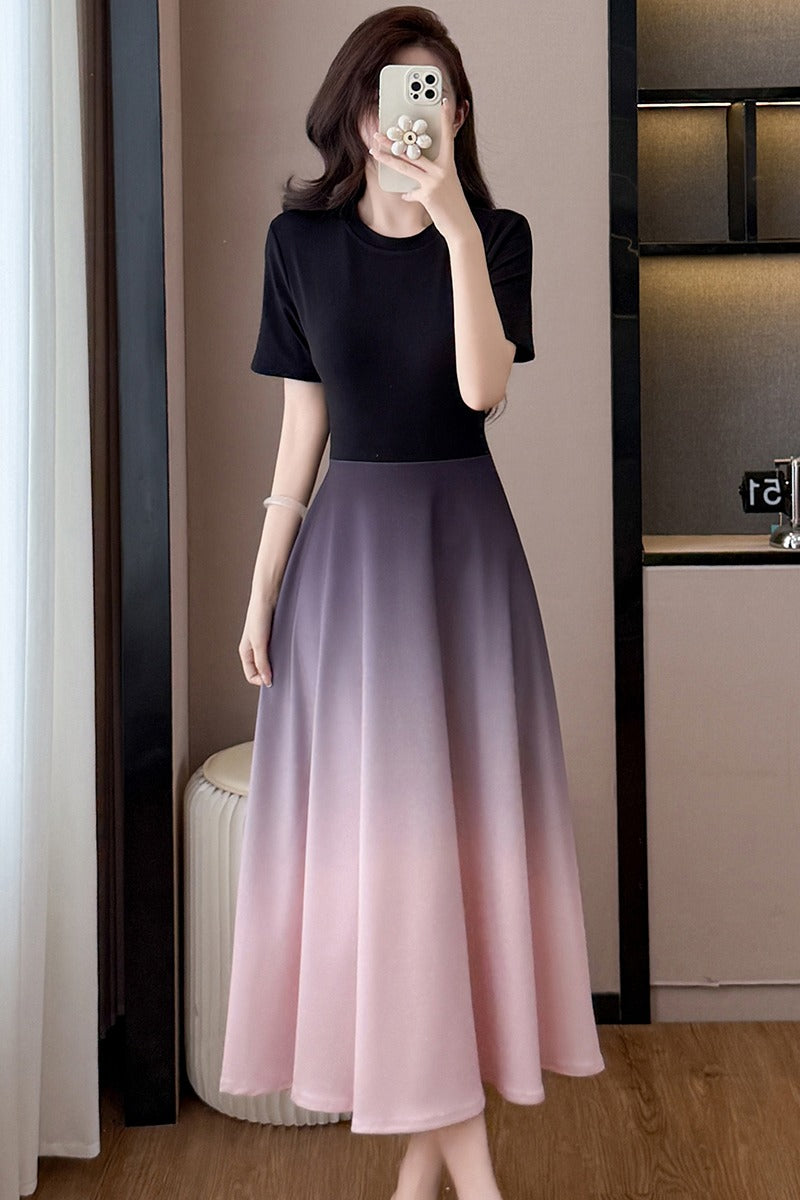 Twilight Ombré A-Line Short Sleeve Dress