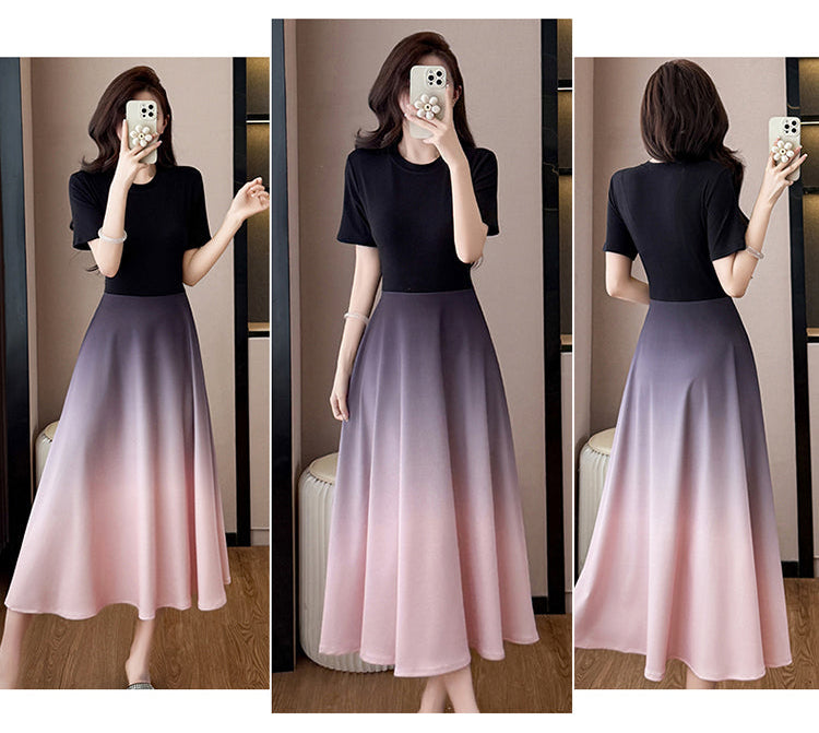 Twilight Ombré A-Line Short Sleeve Dress