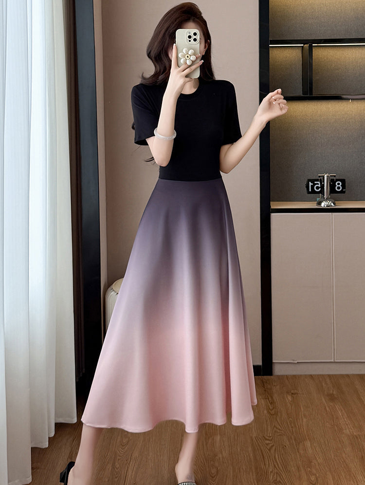 Twilight Ombré A-Line Short Sleeve Dress