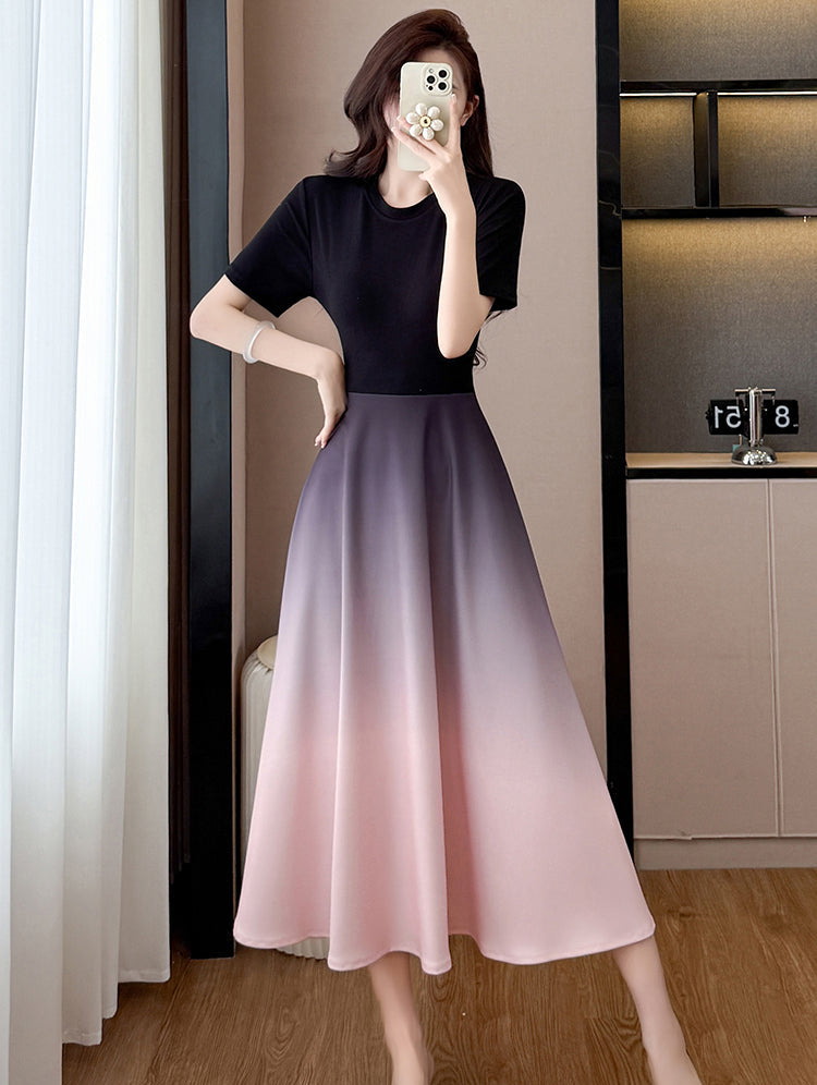 Twilight Ombré A-Line Short Sleeve Dress