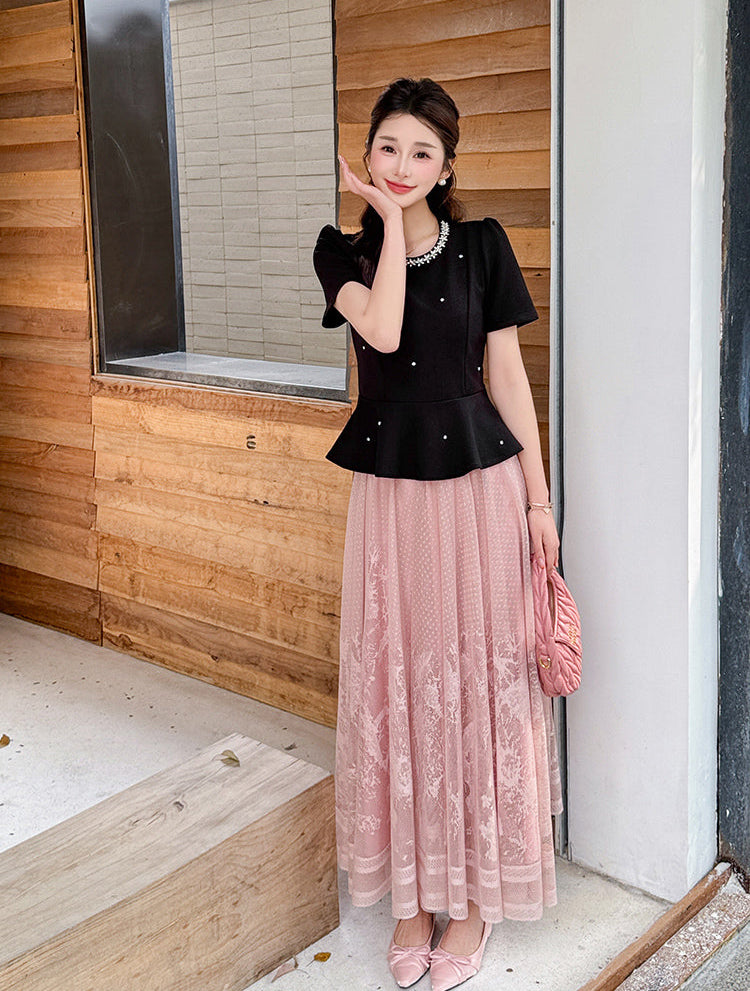 Vintage-Inspired Peplum Blouse And Embroidered Lace Two-Piece Set-Plus Size