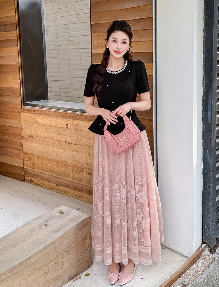Vintage-Inspired Peplum Blouse And Embroidered Lace Two-Piece Set-Plus Size