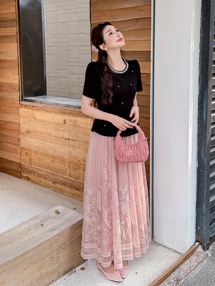 Vintage-Inspired Peplum Blouse And Embroidered Lace Two-Piece Set-Plus Size