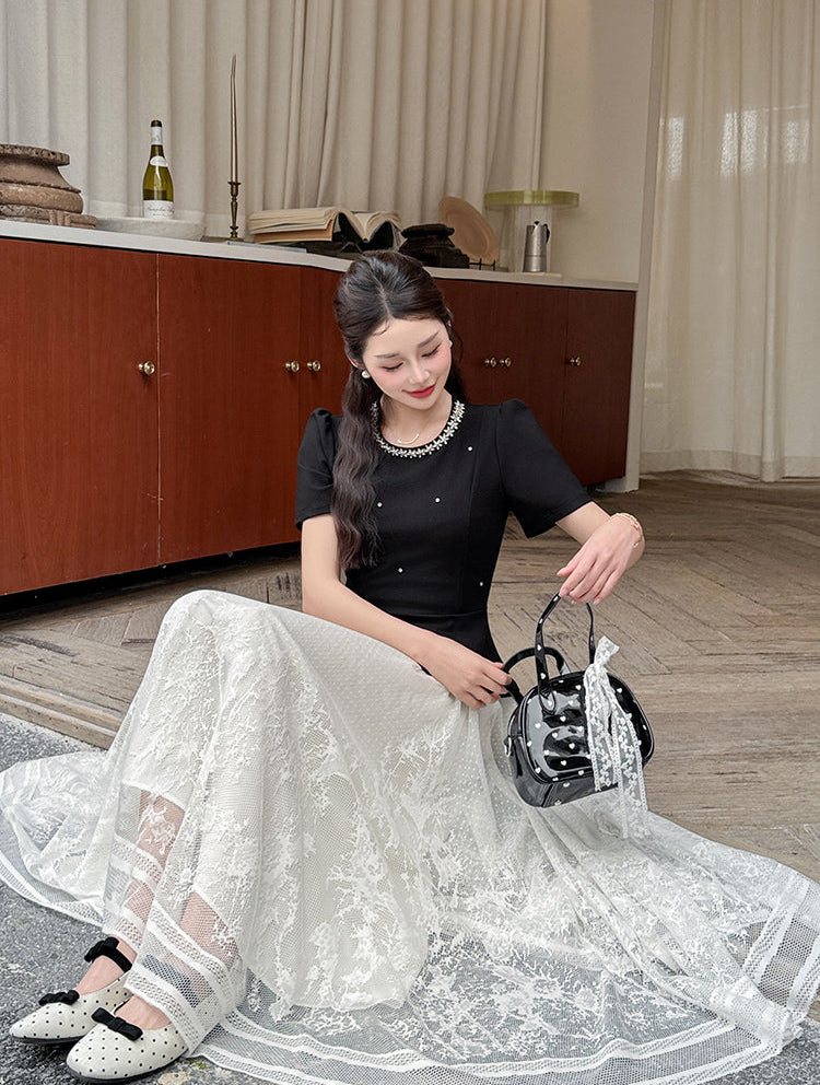 Vintage-Inspired Peplum Blouse And Embroidered Lace Two-Piece Set-Plus Size