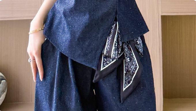 Chic Denim Two-Piece Set With Wide-Leg Trousers
