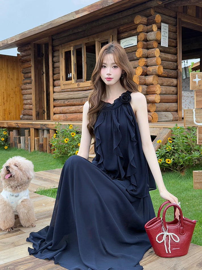 Flora Ruffled Halter & Maxi Skirt Set