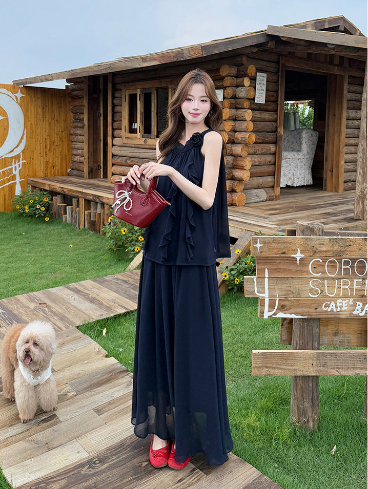 Flora Ruffled Halter & Maxi Skirt Set