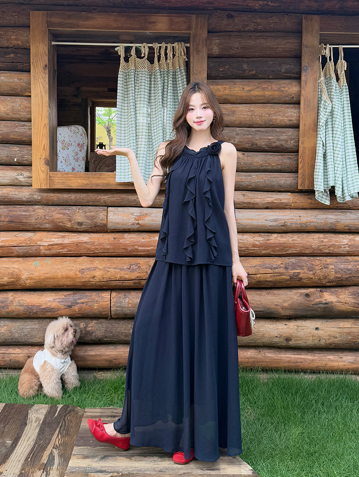 Flora Ruffled Halter & Maxi Skirt Set