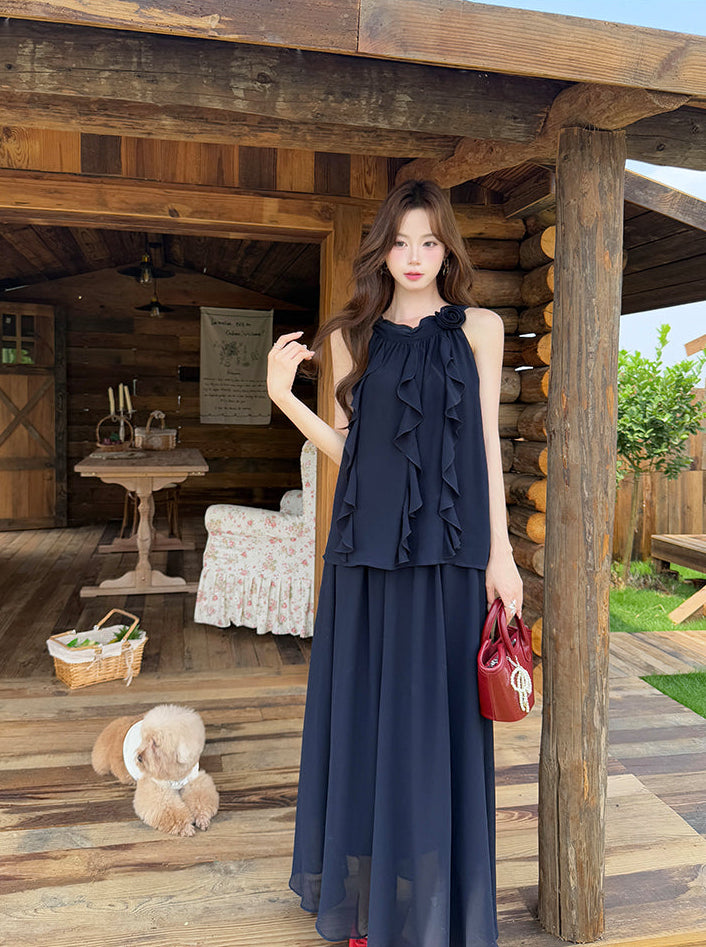 Flora Ruffled Halter & Maxi Skirt Set