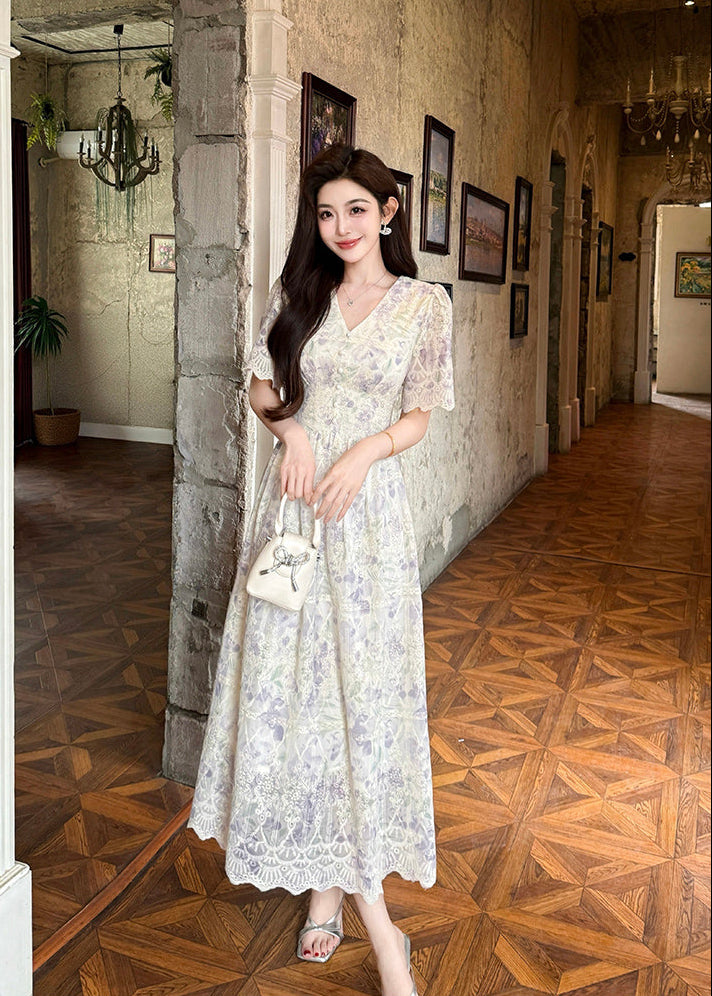 Lavender Mist Embroidery Gown