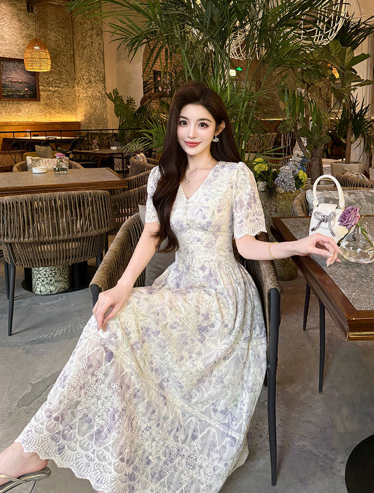 Lavender Mist Embroidery Gown