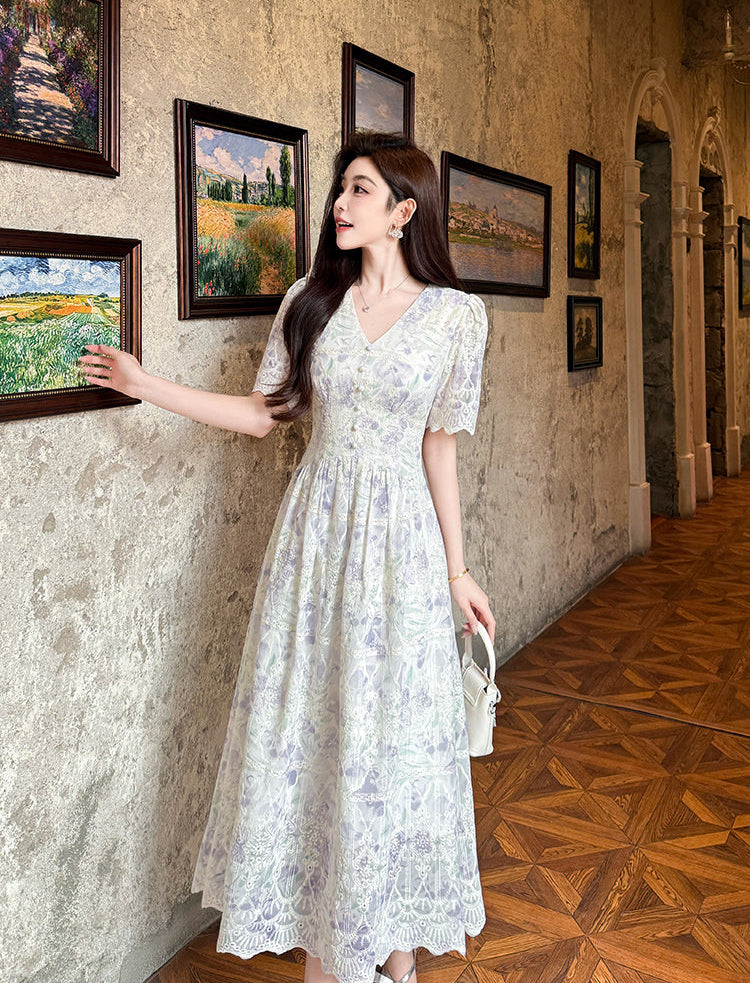 Lavender Mist Embroidery Gown