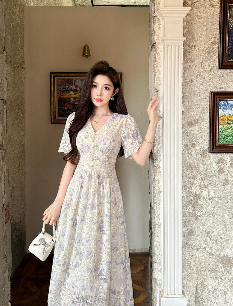 Lavender Mist Embroidery Gown
