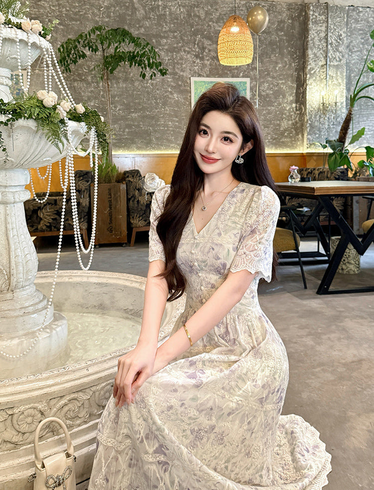 Lavender Mist Embroidery Gown