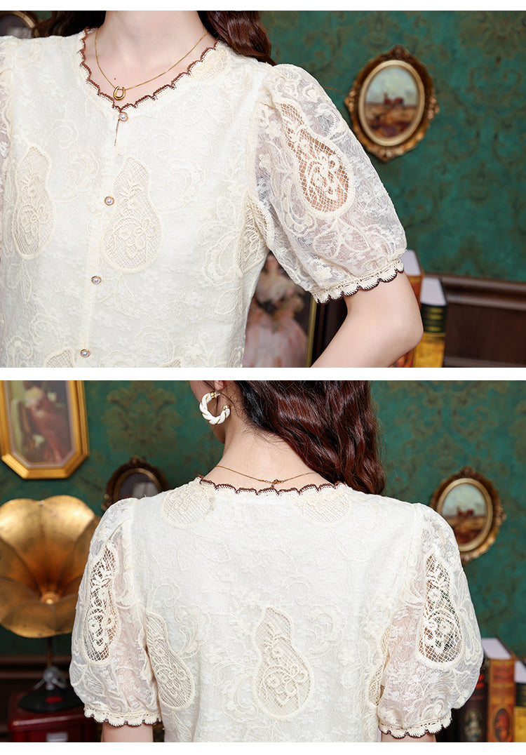 Grace Floral Lace Button-Down Top with Scalloped Trim