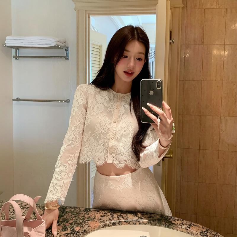 Victorian Floral Lace Long Sleeve Cropped Co-Ord Set