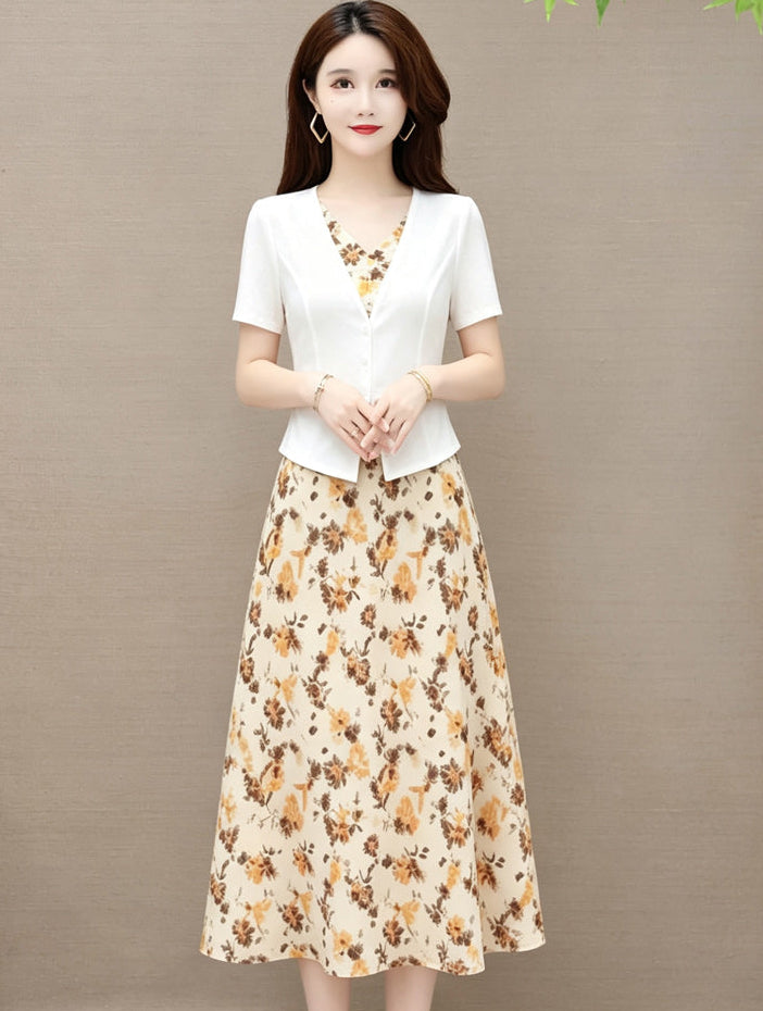 Plus Size Vienna Faux-Jacket Floral Midi Dress