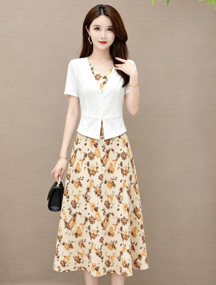 Plus Size Vienna Faux-Jacket Floral Midi Dress