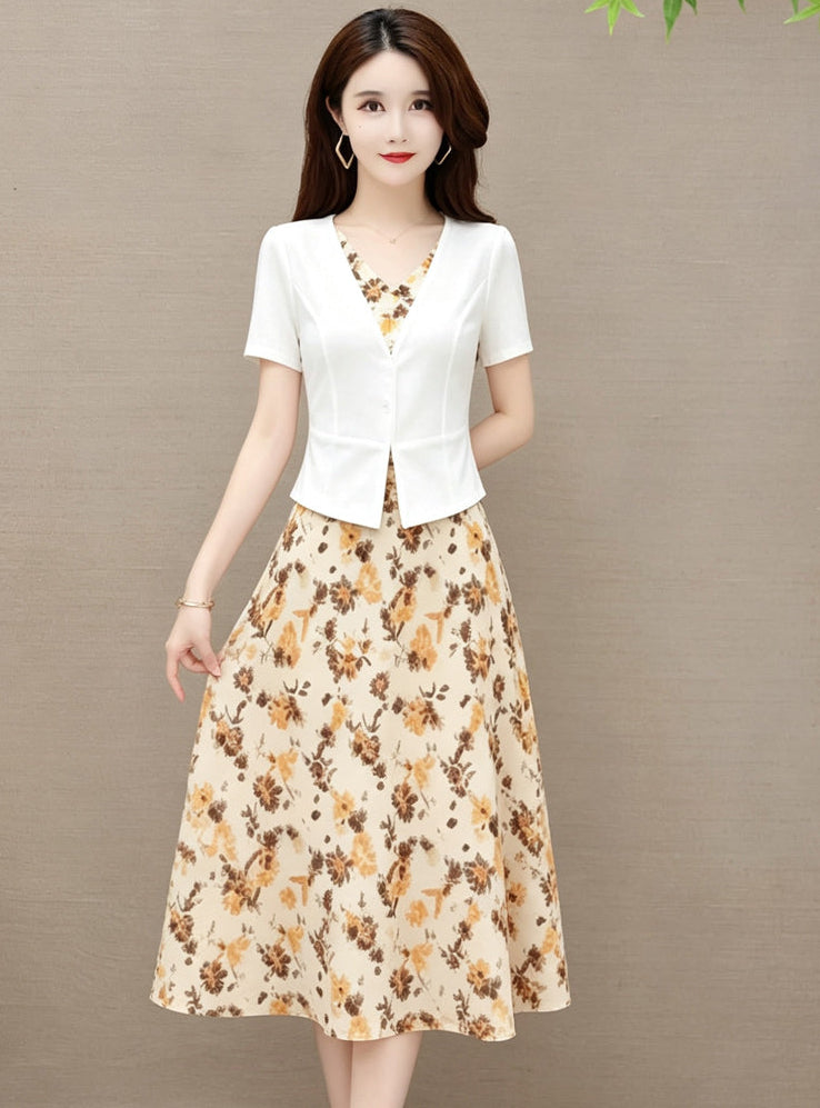 Plus Size Vienna Faux-Jacket Floral Midi Dress