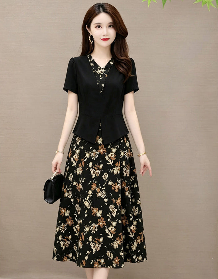 Plus Size Vienna Faux-Jacket Floral Midi Dress