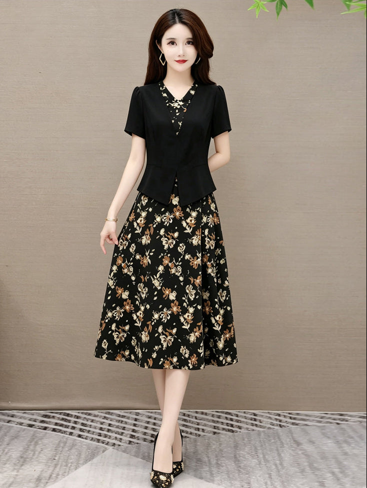 Plus Size Vienna Faux-Jacket Floral Midi Dress