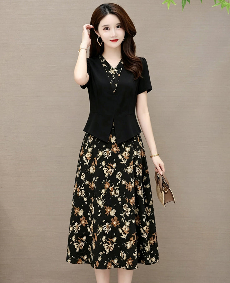Plus Size Vienna Faux-Jacket Floral Midi Dress