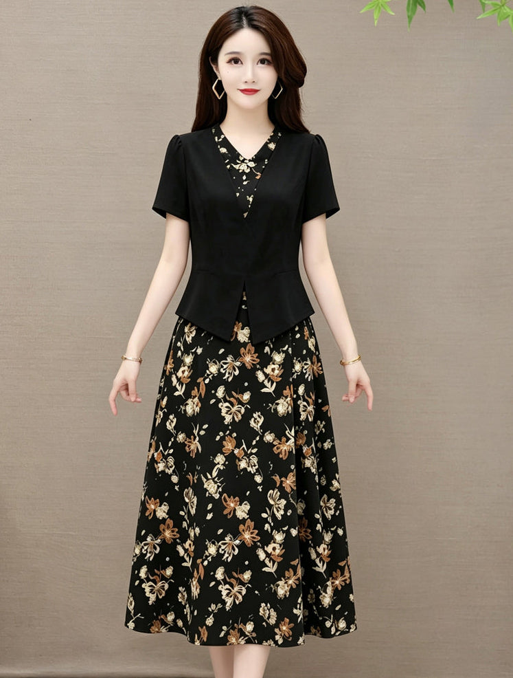 Plus Size Vienna Faux-Jacket Floral Midi Dress