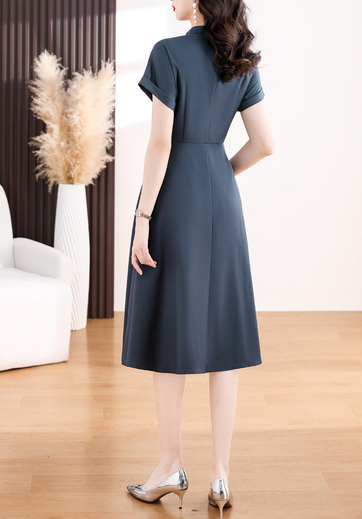 Vintage-Inspired Split Collar A-Line Shirt Dress