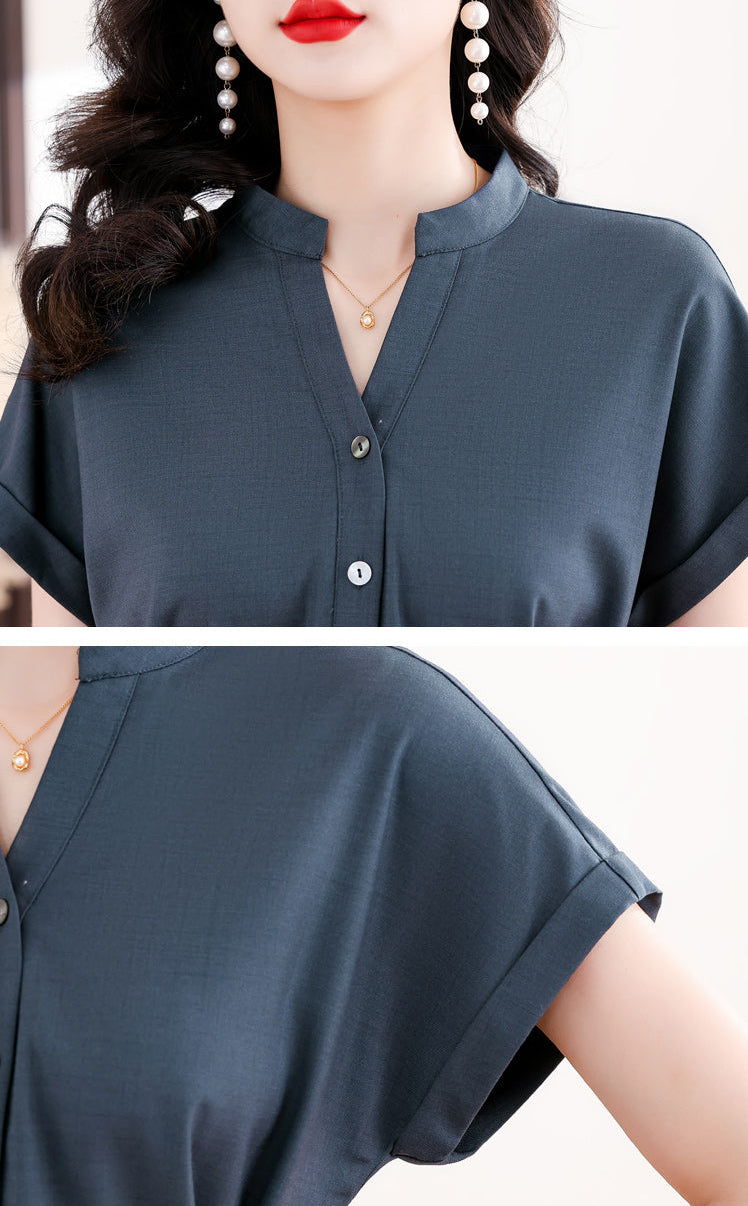 Vintage-Inspired Split Collar A-Line Shirt Dress