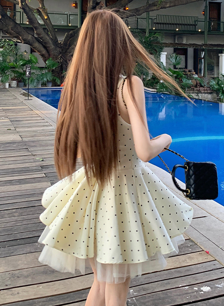 Vintage Chic Polka Dot Bow Mini Skater Dress