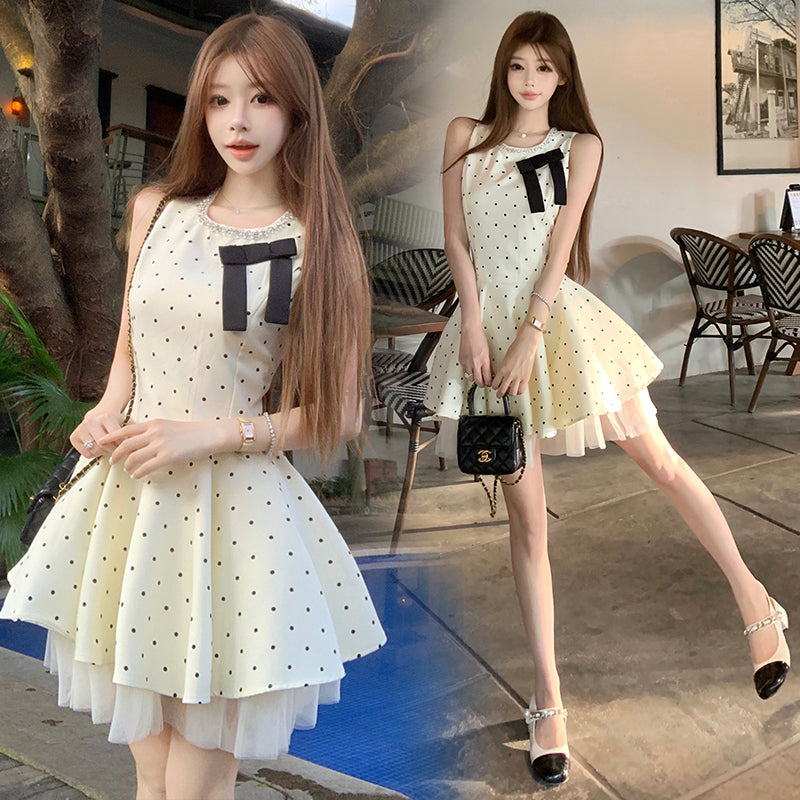 Vintage Chic Polka Dot Bow Mini Skater Dress