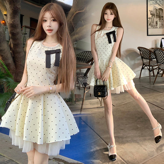 Vintage Chic Polka Dot Bow Mini Skater Dress