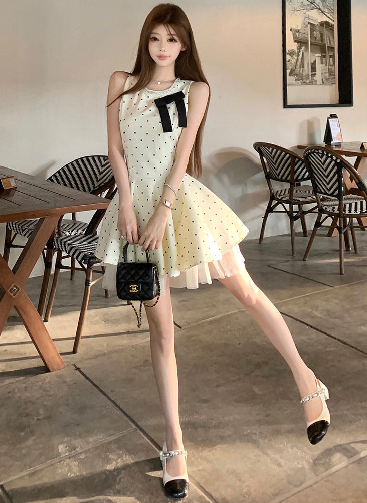 Vintage Chic Polka Dot Bow Mini Skater Dress
