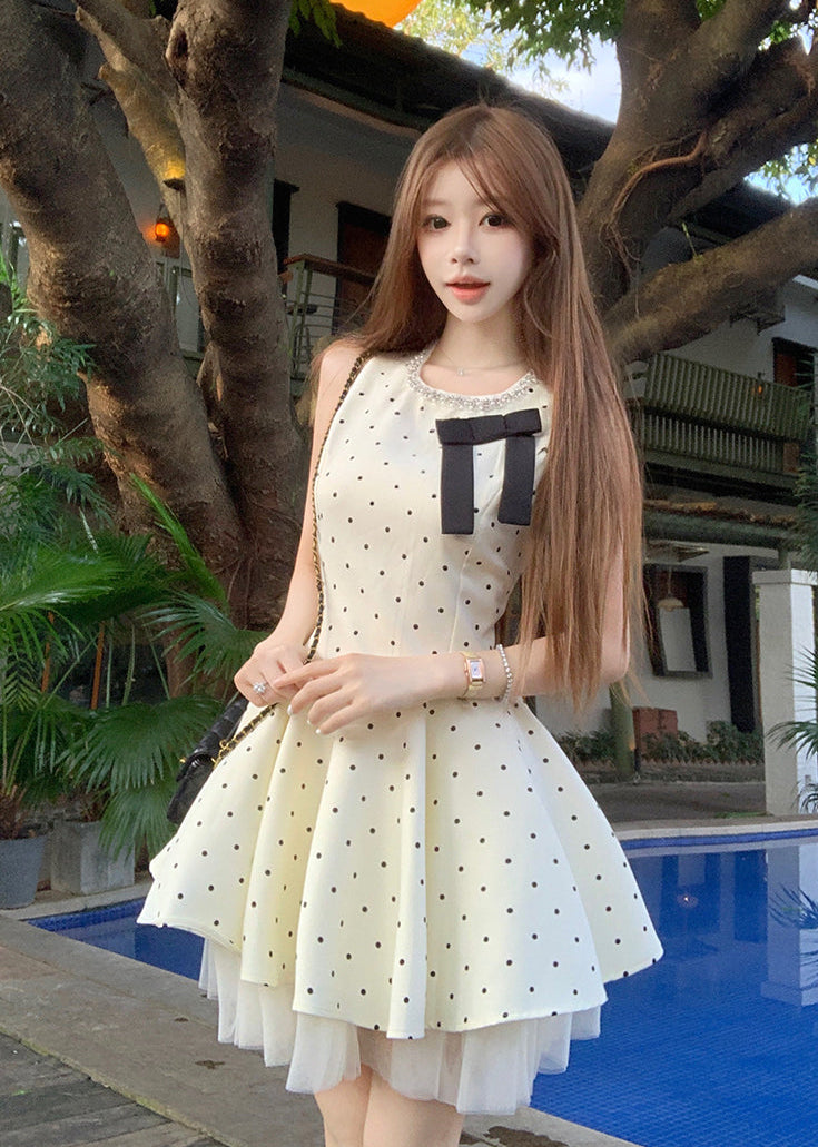 Vintage Chic Polka Dot Bow Mini Skater Dress