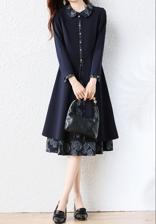 Vintage Floral Accent Layered Midi Dress