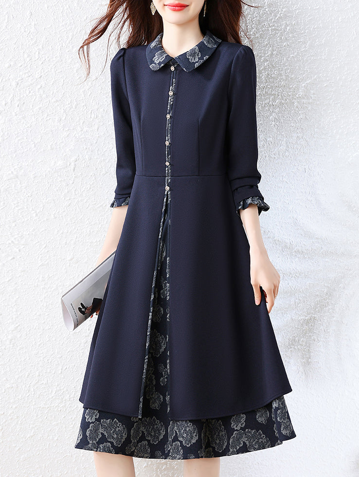 Vintage Floral Accent Layered Midi Dress