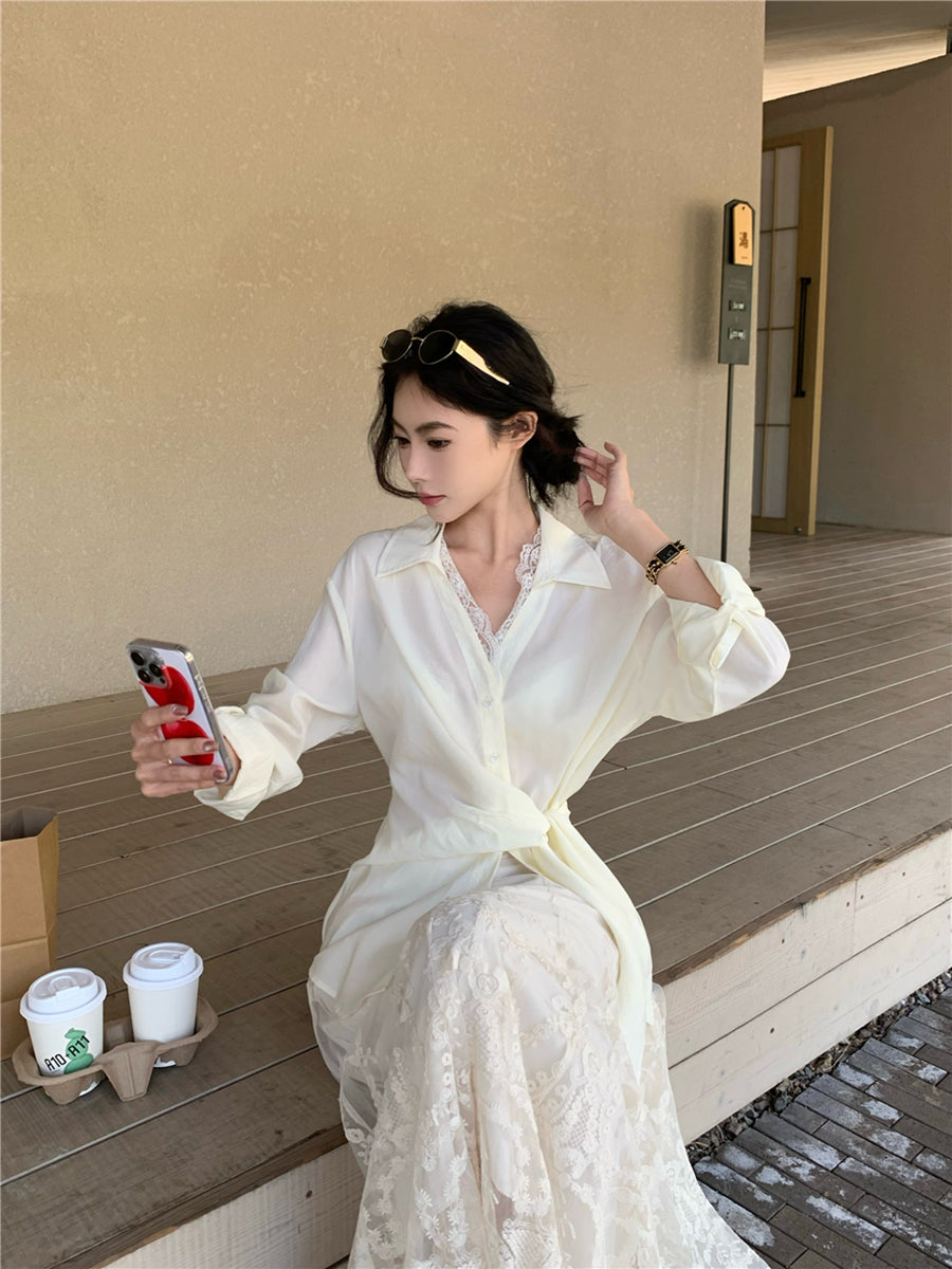 Vintage Grace Tie-Front Shirt & Lace Skirt Co-ord