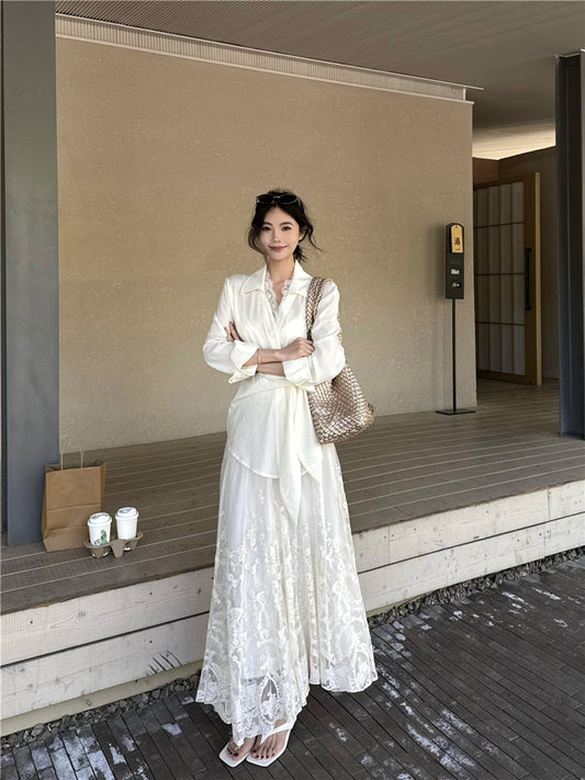 Vintage Grace Tie-Front Shirt & Lace Skirt Co-ord