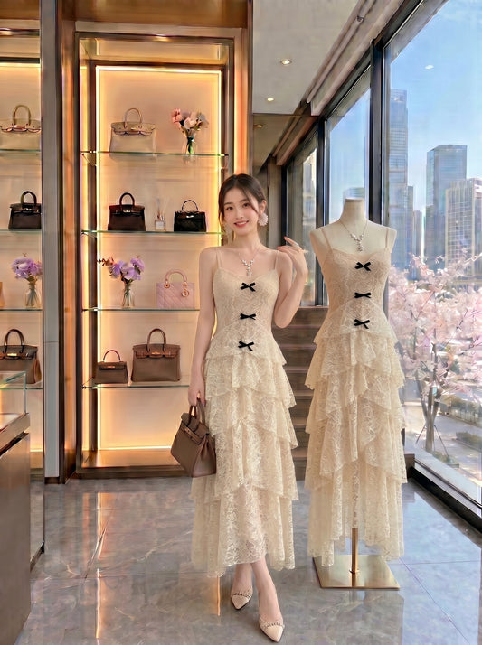 Vintage Ivory Lace Tiered Cami Dress