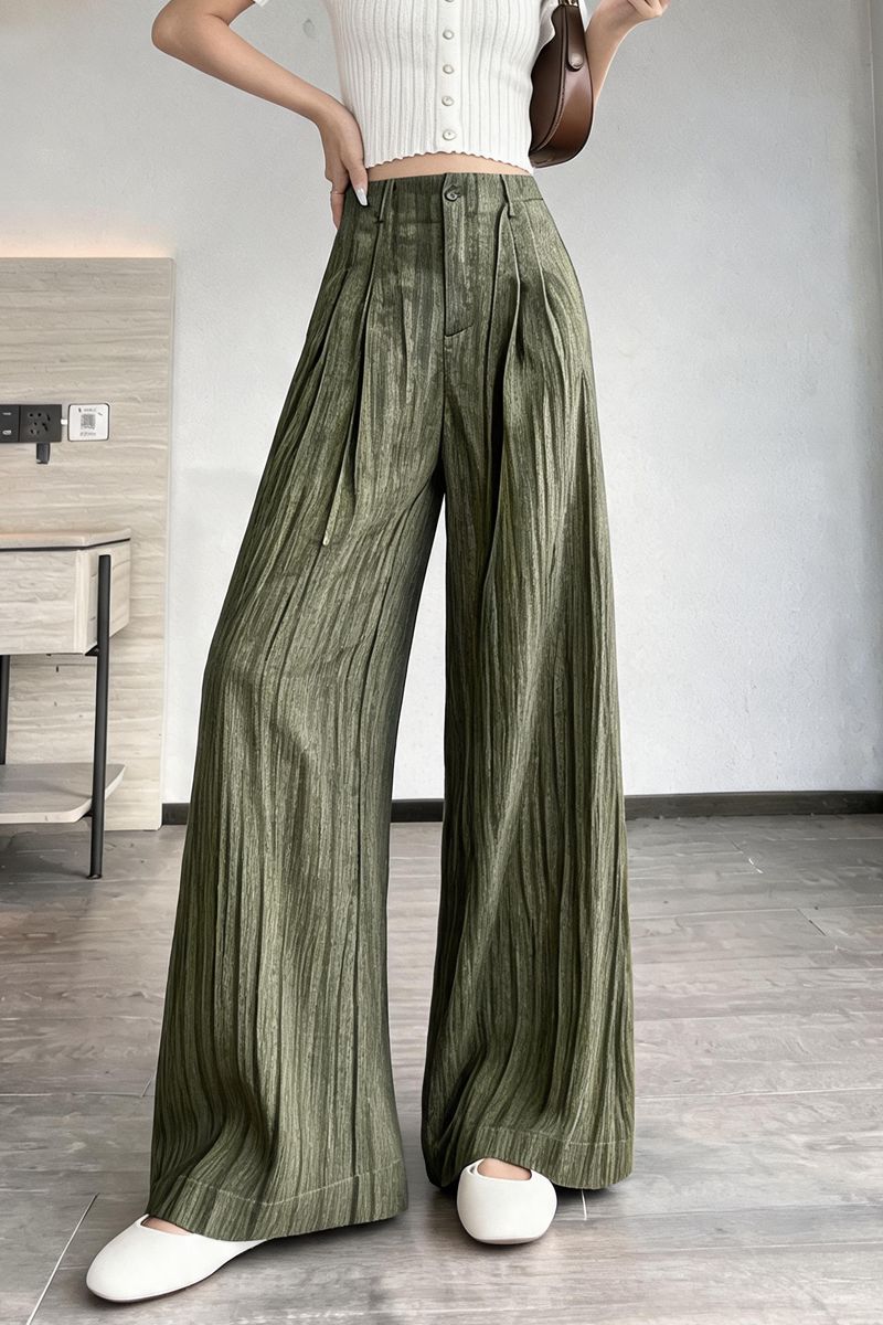 Vintage Moss Sage Pleated Loose Fit Trousers